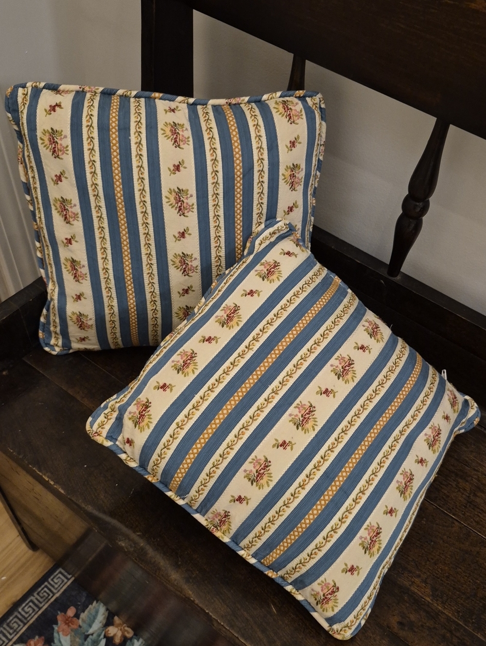 French Shabby Chic Floral Stripe Accent Pillows (Set of 2) 11.5" Zipper Covers
